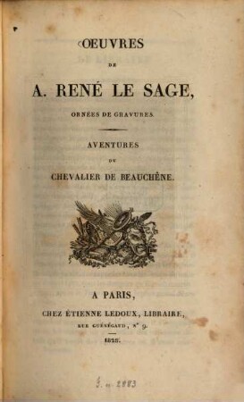 Oeuvres : ornées de gravures, 4. Aventures du Chevalier de Beauchêne. - 370 S. : 1 Ill.