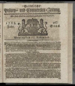 45tes Stueck, Montag den 7ten November. 1768