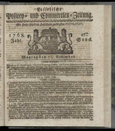 45tes Stueck, Montag den 7ten November. 1768