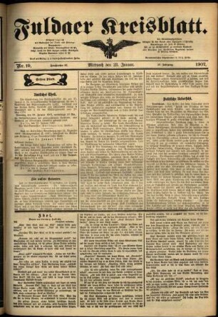 Erste Ausgabe vom Mittwoch, den 23. Januar 1907.