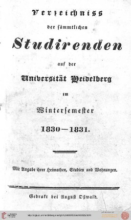 Wintersemester 1830/1831