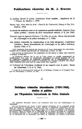 596-597, Statistiques criminelles internationales (1959-1960), établies et publiées par l'Organisation internationale de Police Criminelle