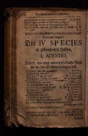 Die IV Species in gebrochenen Zahlen.