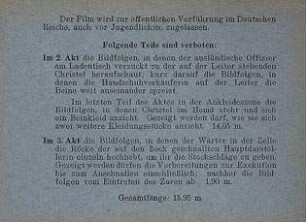 Zensurkarte (Auszug) der Film-Prüfstelle Berlin, 31.10.1931. Verbotene Szenen.