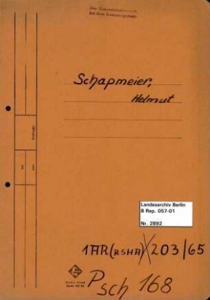 Personenheft Helmut Schapmeier (*14.08.1901), SS-Sturmbannführer