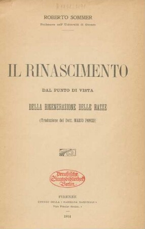 Il Rinascimento dal punto di vista della rigenerazione delle razze