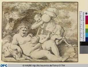 Silen und ein Faun, der das Kind Bacchus tränkt