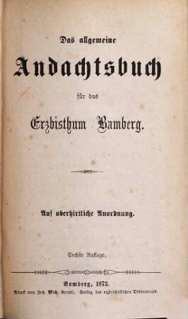 Das allgemeine Andachtsbuch für das Erzbisthum Bamberg