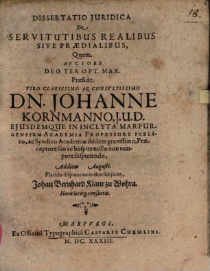 Diss. iur. de servitutibus realibus sive praedialibus