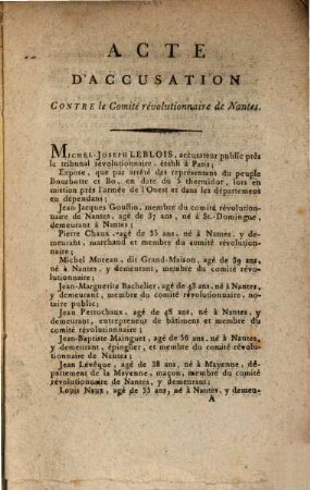 Acte D'Accusation Contre le Comité revolutionnaire de Nantes