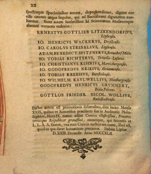 Programma VII. quo ad promotionem baccalaurealem more antiquo ... invitat simulque argumentum hactenus pertractatum concludit ord. philos. exdecandus Io. Christoph. Gottsched
