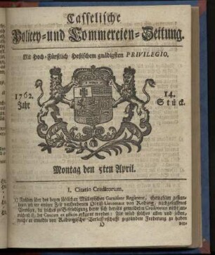 14. Stueck, Montag den 5ten April 1762