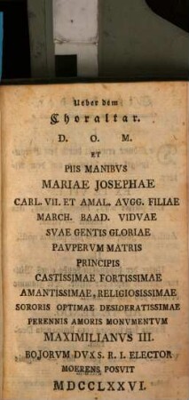 Aufschriften beym Trauergerüste, Ihro Kön. Hoheit der verwittweten Frauen Marggräfin von Baaden-Baaden in der Churf. Hofkirche zum H. Kajetan