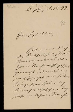90: Brief von Rudolph Sohm an Gottlieb Planck, Leipzig, 26.12.1899