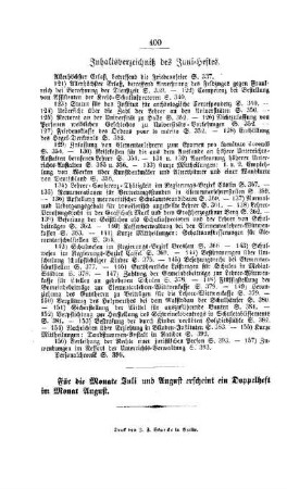Inhaltsverzeichniß des Juni-Heftes