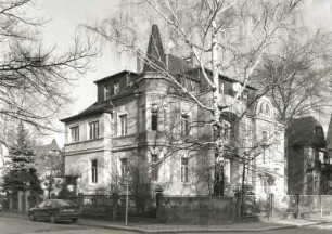 Dresden-Blasewitz, Kretschmerstraße 18. Wohnhaus (um 1900). Eckansicht mit Fassade Wägnerstrasse