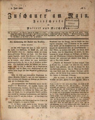 Der Zuschauer am Main : Zeitschrift für Politik und Geschichte, 1. 1831