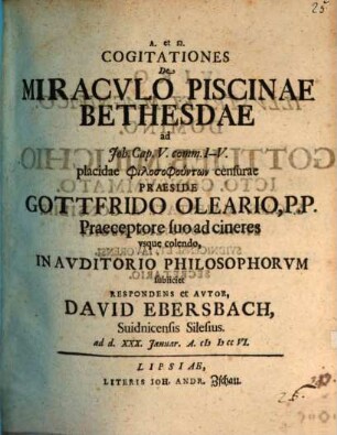 Cogitationes de miraculo piscinae Bethesdae
