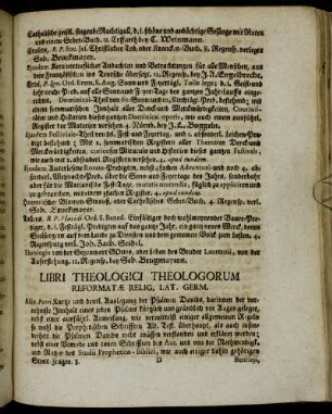 Libri Theologici Theologorum Reformatæ Relig. Lat. Germ.