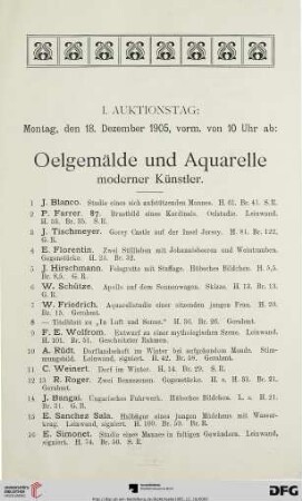 I. Auktionstag: Montag, den 18. Dezember 1905 (Nr. 1-381)