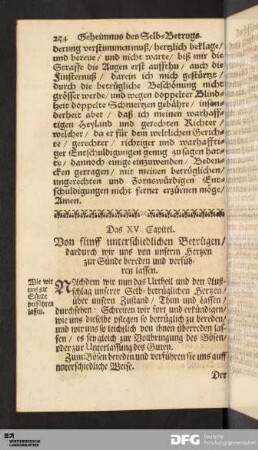 Das XV. Capitel. Von fünff unterschiedlichen Betrügen/ dadurch wir uns von unserm Hertzen zur Sünde bereden und verführen lassen.