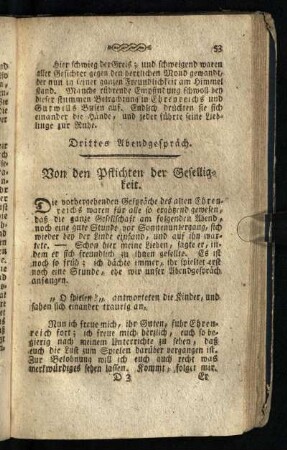 Drittes Abendgespräch: Von den Pflichten der Geselligkeit