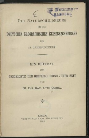 Die Naturschilderung bei den deutschen geographischen Reisebeschreibern des 18. Jahrhunderts