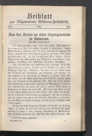 Beiblatt. N° 2. März. 1915