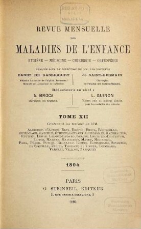 Revue mensuelle des maladies de l'enfance : hygiène, médecine, chirurgie, orthopédie. 12. 1894