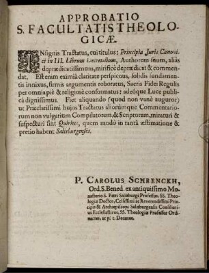 Approbatio S. Facultatis Theologicae / Approbatio Facultatis Iuridicae
