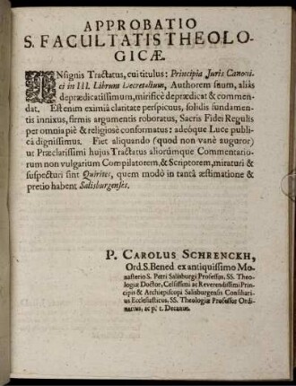 Approbatio S. Facultatis Theologicae / Approbatio Facultatis Iuridicae