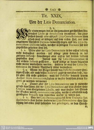 Tit. XXIX. Von der Litis Denunciation