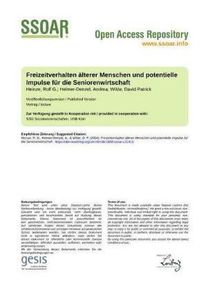 Freizeitverhalten älterer Menschen und potentielle Impulse für die Seniorenwirtschaft