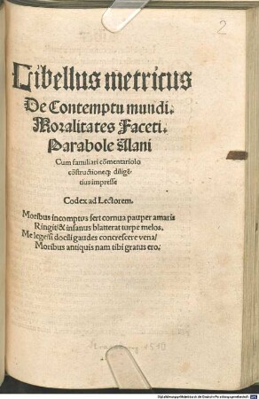 Libellus metricus De Contemptu mundi