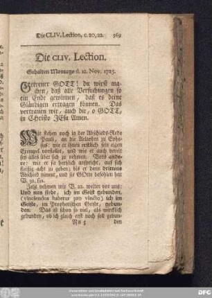 Die CLIV. Lection. Gehalten Montags d. 12. Nov. 1725.