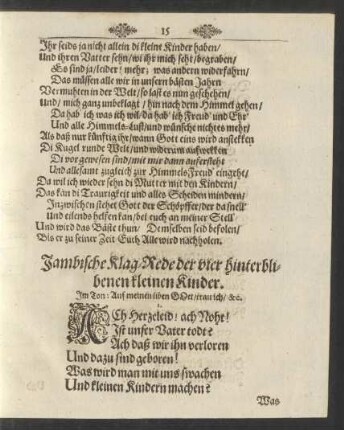 Jambische Klag-Rede der vier hinterblibenen kleinen Kinder.