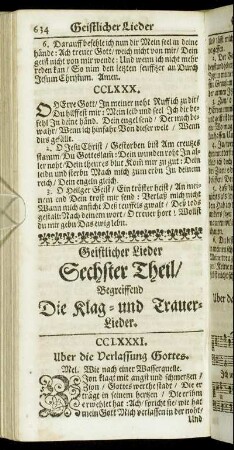 Geistlicher Lieder Sechster Theil/ Begreiffend Die Klag- und Trauer-Lieder.