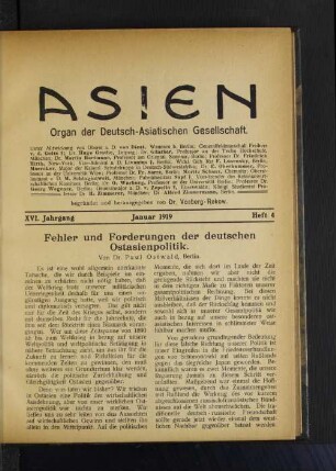 XVI Jahrgang Januar 1919 Heft 4