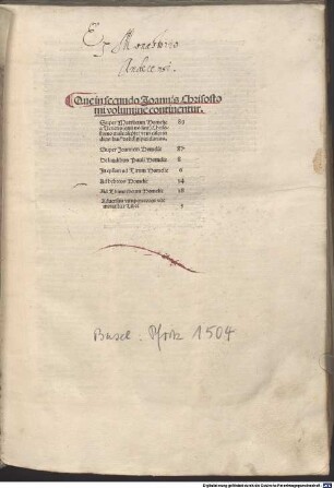 Accipe candidissime lector opera diui Joannis chrysostomi archiepiscopi Constantinopolitani, 2
