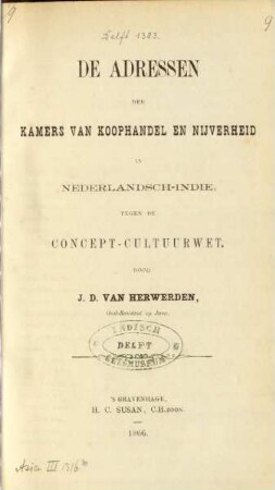 De adressen der kamers van koophandel en nijverheid in Nederlandsch-Indie tegen de concept-cultuurwet