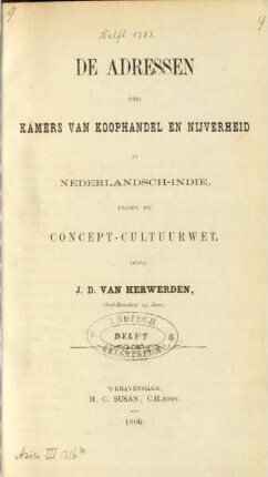 De adressen der kamers van koophandel en nijverheid in Nederlandsch-Indie tegen de concept-cultuurwet