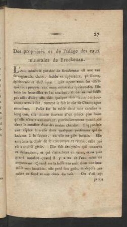 Des propriétés et de l'usage des eaux minérales de Bruckenau