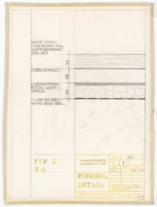 Bundesgartenschau, Karlsruhe 1967 Siedlung Im Eichbäumle: Typ C. Fußboden Untergeschoss: Detail 1:1