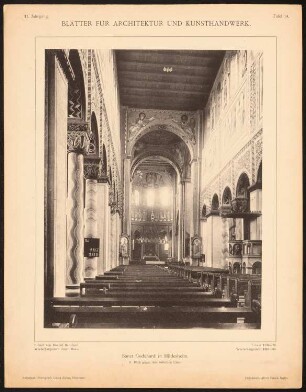 St. Godehard, Hildesheim: Innenansicht in den Chor (aus: Blätter für Architektur und Kunsthandwerk, 3. Jg., 1890, Tafel 14)