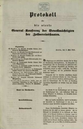 Verhandlungen der ... General-Konferenz in Zollvereins-Angelegenheiten. 4. 1841