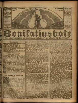 Erste Ausgabe vom Sonntag, den 04. Dezember 1921.