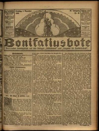 Erste Ausgabe vom Sonntag, den 04. Dezember 1921.