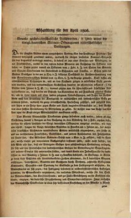 Abhandlung für ..., 1806. Abhandlung für den Januar 1806 [bis Dezember 1806]