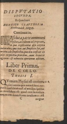 Liber Primus. De Coelo.