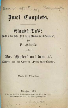 Münchener Volksschriften, 30. Zwei Couplets